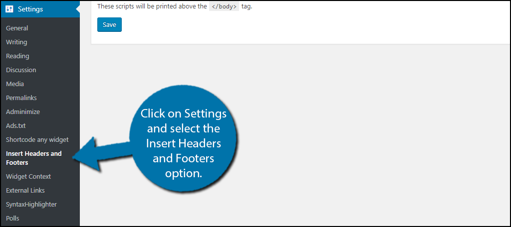 click on Settings and select the Insert Headers and Footers option.