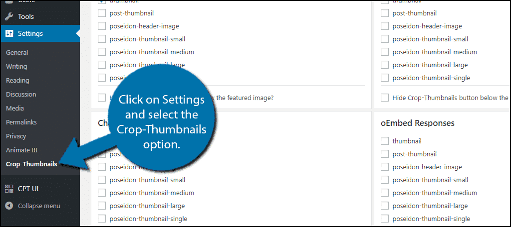 Click on Settings and select the Crop-Thumbnails option