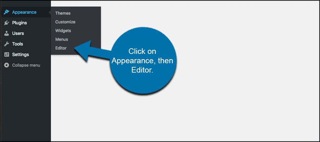 Click on appearance and then editor to access functions.php file