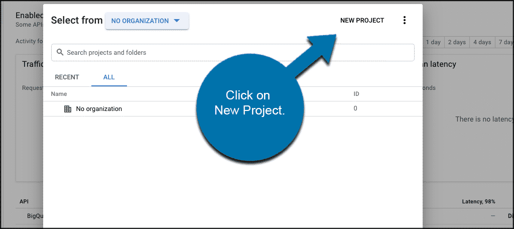 Click on new project in developer console