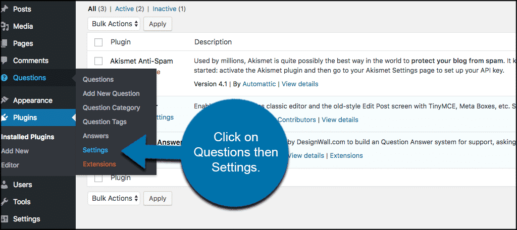 Click on questions then settings