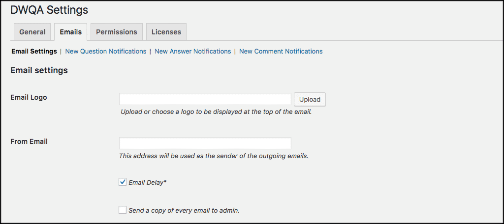 Set question and answers email notifications