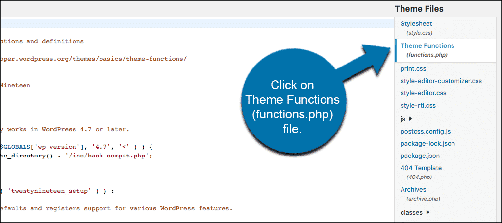 Click on the functions.php file to edit