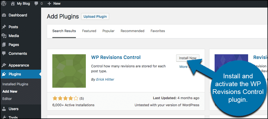 Install and activate wp revisions control plugin
