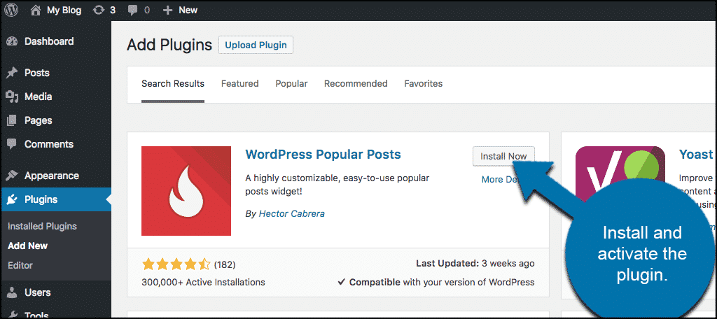 Install and activate wordpress popular posts plugin