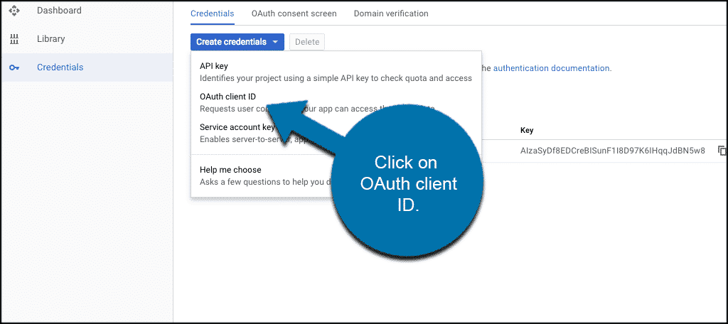 Select the oauth client id option