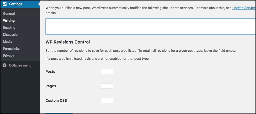 Wp revisions control settings for custom post types