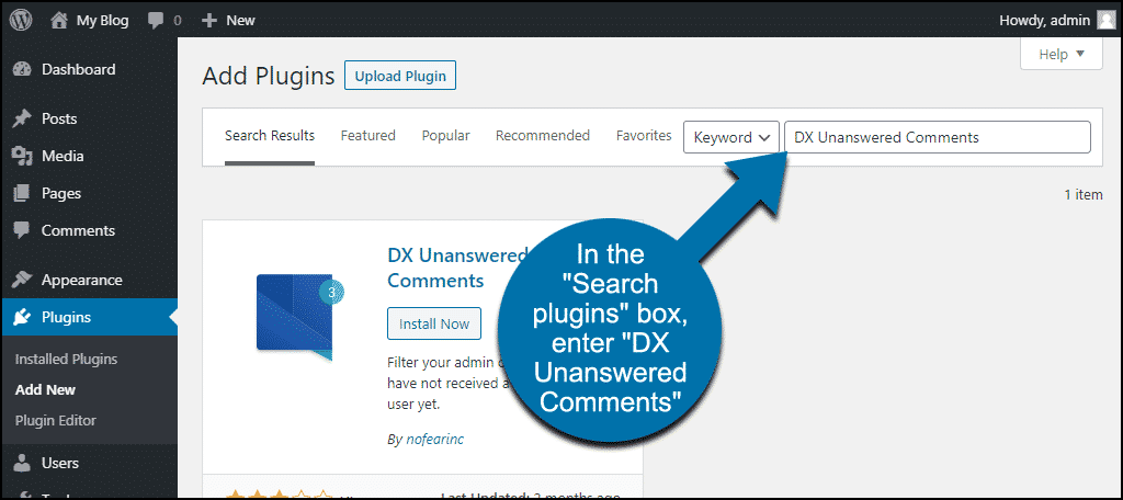 search for the WordPress DX Unanswered Comments plugin