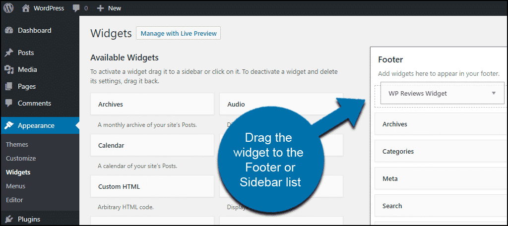 WordPress  revisa la ubicación del widget