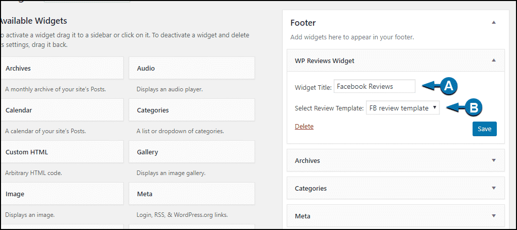 WordPress Facebook reviews widget configuration