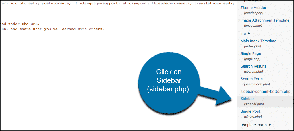 Click on sidebar.php to access the file