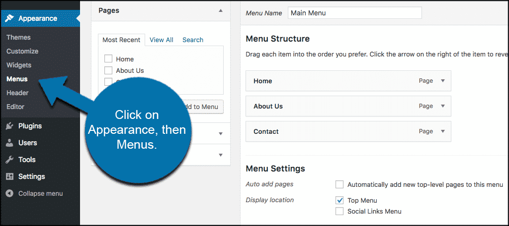 Click on appearance then menus to add custom post types WordPress menus