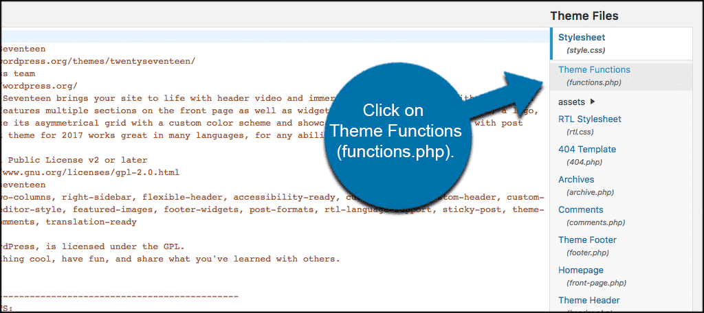 Click on theme function functions.php file