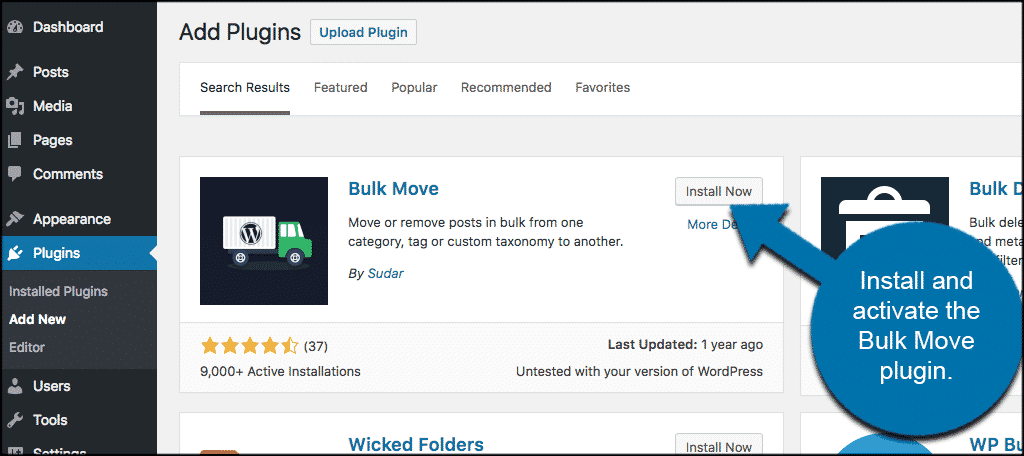 Install and activate the bulk move plugin