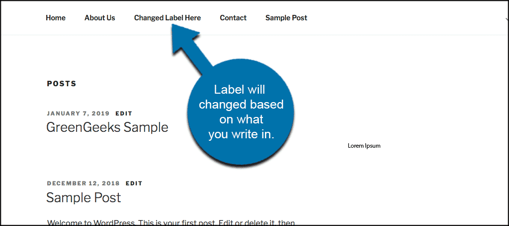 Wordpress navigation label change on front end of website