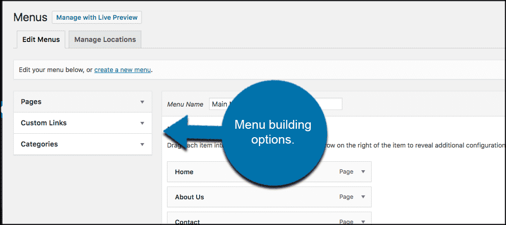 Wordpress navigation menu building options