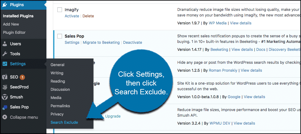 Click settings and then search exclude