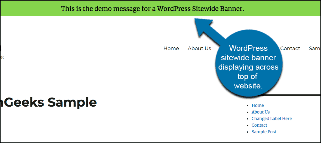 Wordpress sitewide banner displaying across top of website