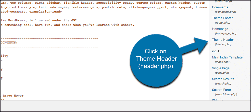 click on theme header (header.php) to add code