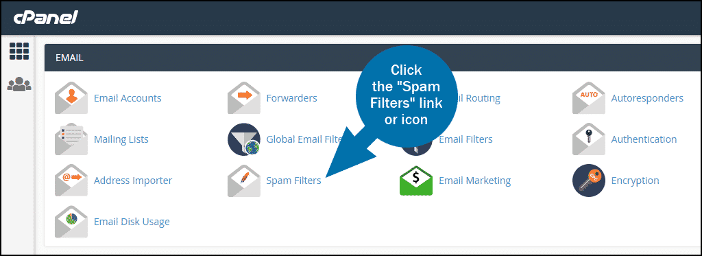 cPanel select section EMAIL spam filters