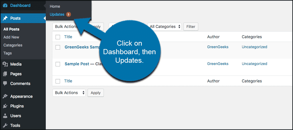 Click on dashboard, then updates