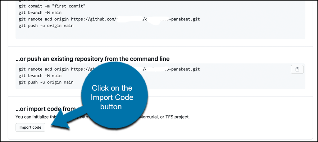 Click import code button