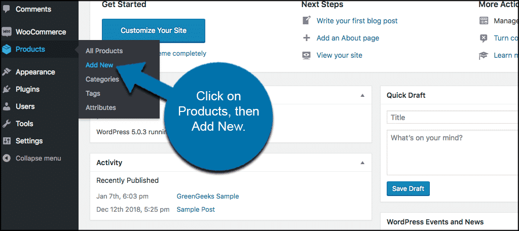 Click on products then add new to add a product