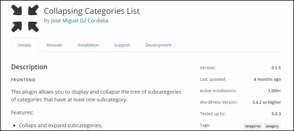 Collapsing Categories List