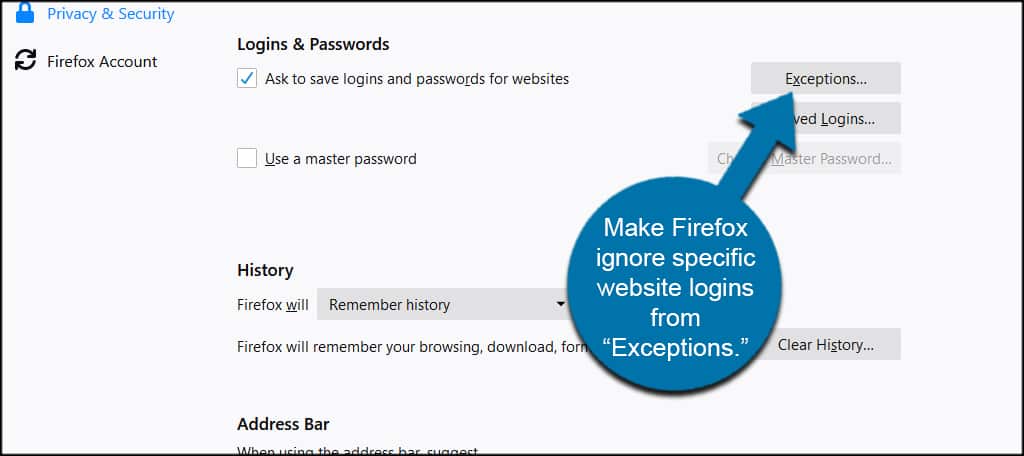 Firefox Ignore Logins