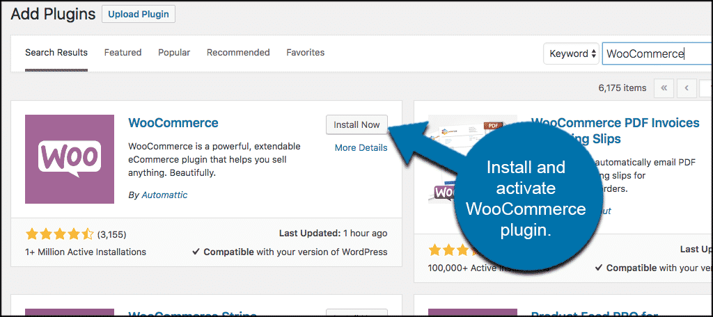 Install and activate the woocommerce plugin