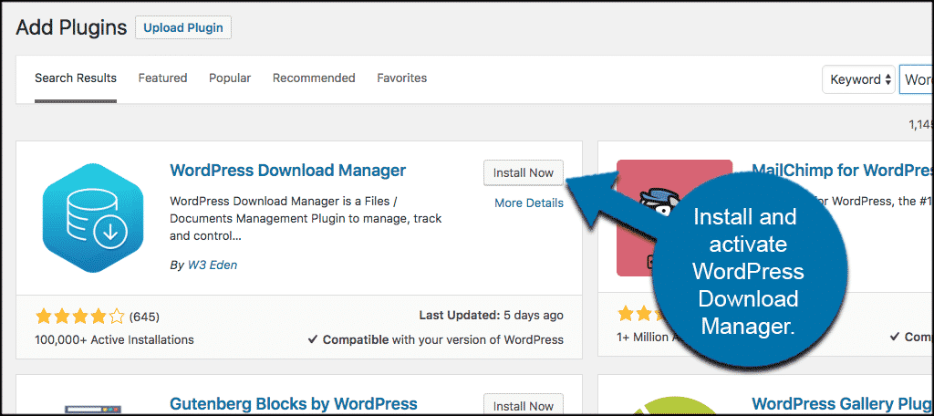 Install and activate the wordpress download manager plugin