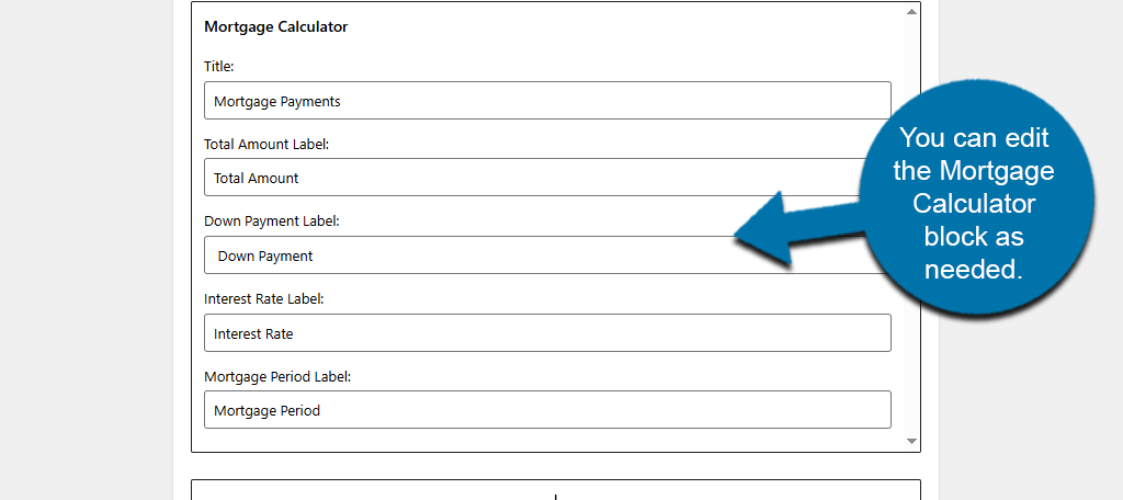 Edit Mortgage Calculator Block