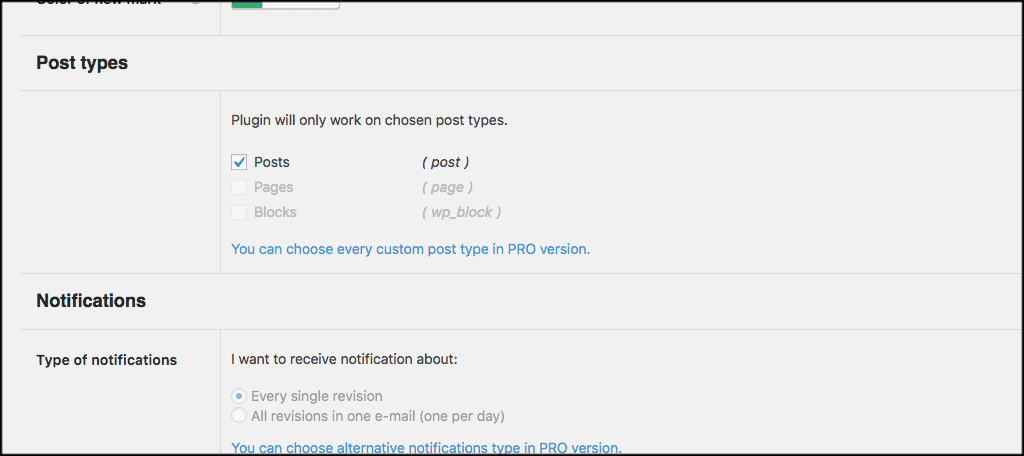 Revision manage post type checkboxes in settings