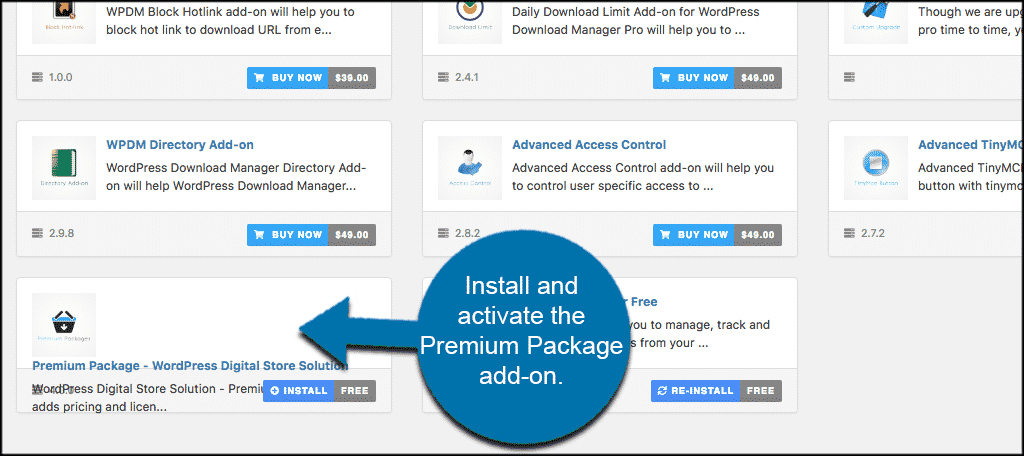 Install and activate the premium package add on