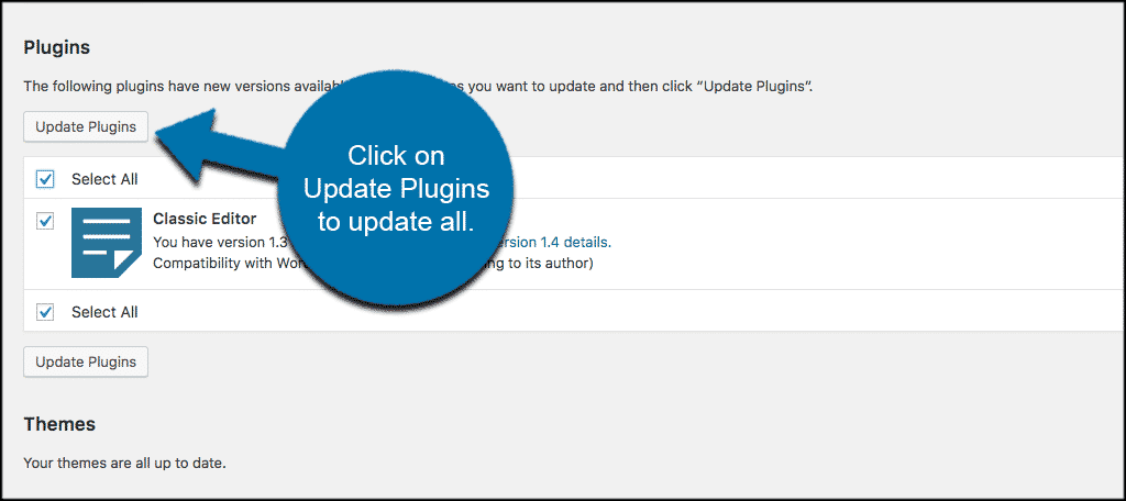 Click on update plugins to update all plugins