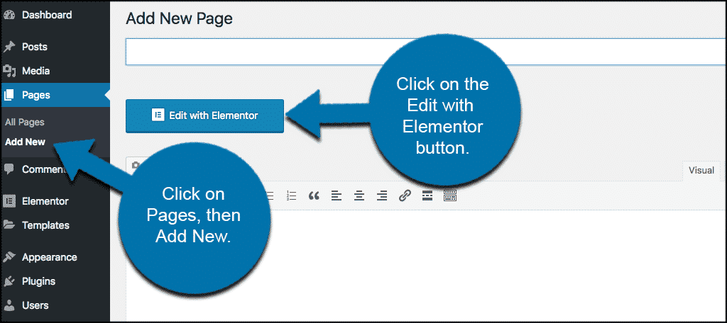 Click on add new page and then edit with elementor button