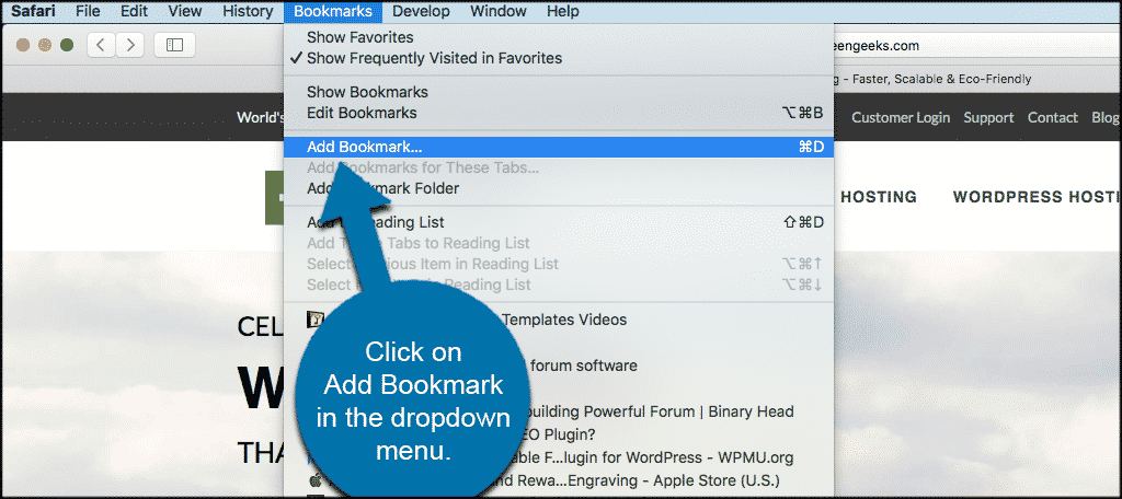Click on add bookmark in the dropdown menu