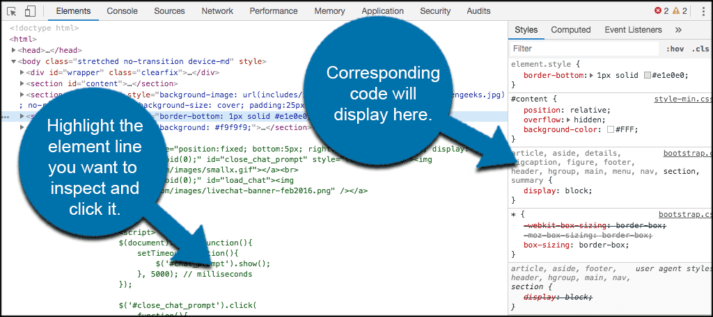 Click the line of code you want to inspect and the corresponding code will display