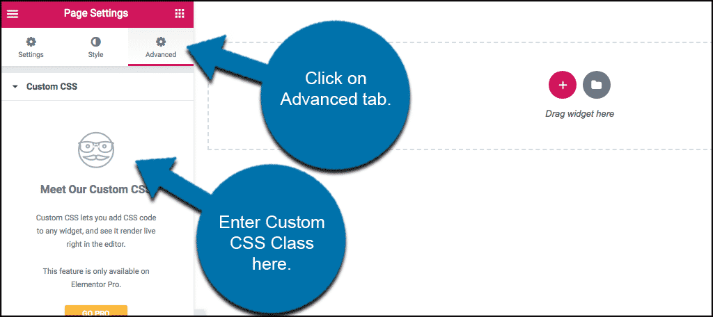 Click on advanced tab in elementor and add custom css classes