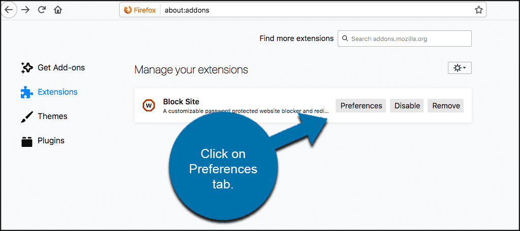 Click on the preferences tab to start blocking sites