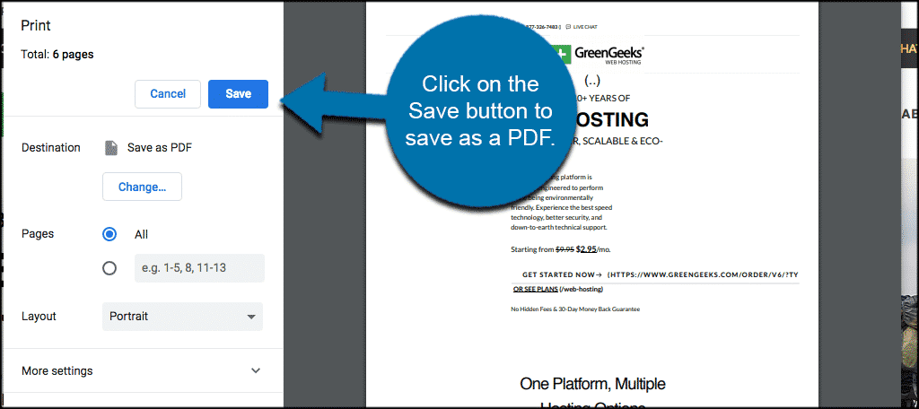 Click the save button to automatically save as a pdf in chrome browser