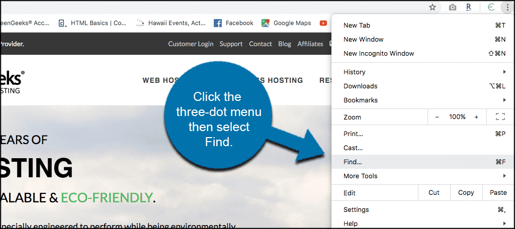 Click the three dot menu then select find