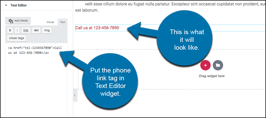 Create clickable phone link tags in elementor