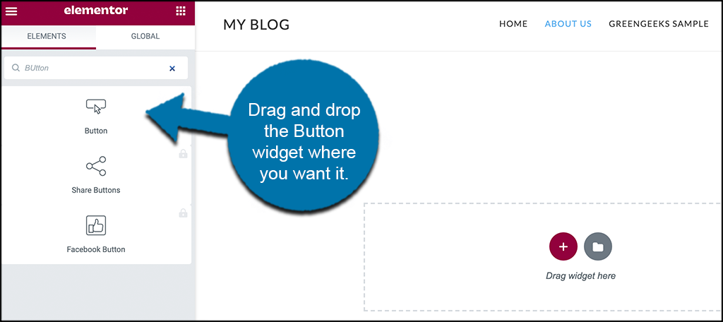 Drag and drop elementor button widget