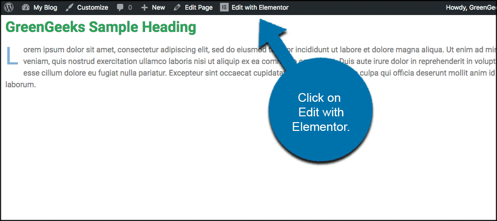 Click on edit with elementor tab