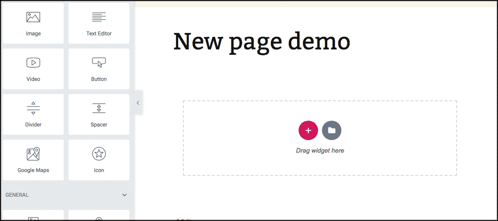 Elementor page builder canvas