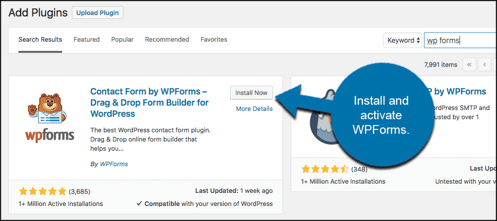 Install and activate wp forms plugin