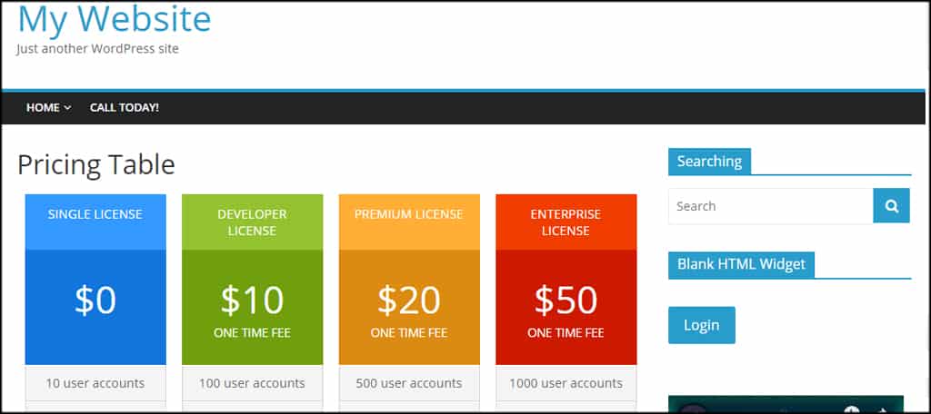 Live Pricing Table