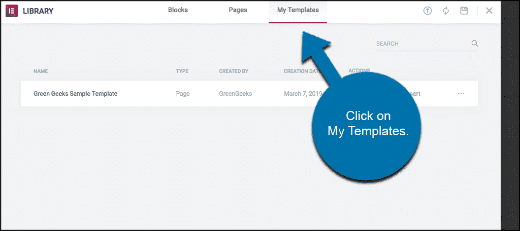 Click on my templates in elementor