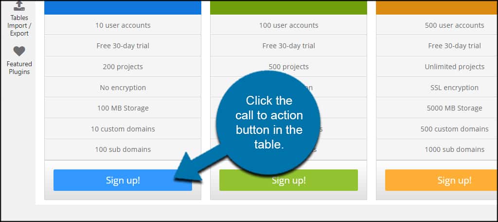 Pricing Table CTA